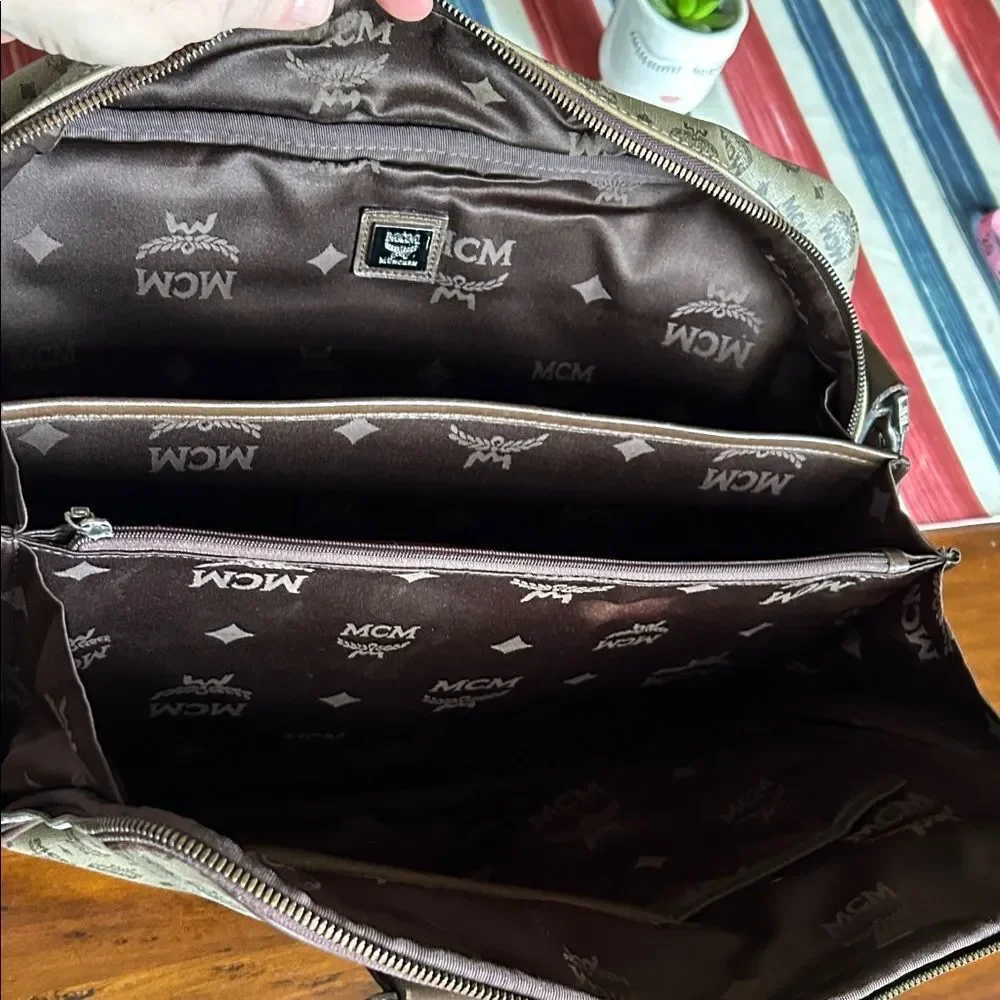 MCM Monogram Brown and Cream Briefcase impeccable